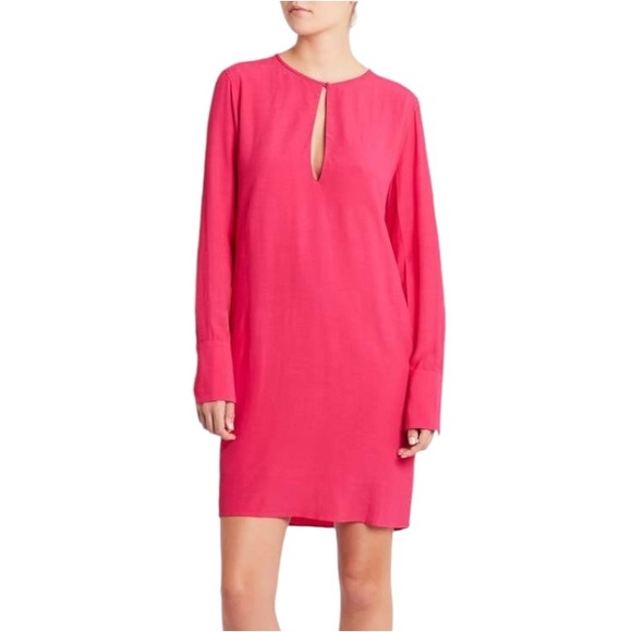 Equipment Bonnie Fuchsia Carmine Pink Cutout Long Sleeve Tunic Mini Dress - M - Picture 2 of 16